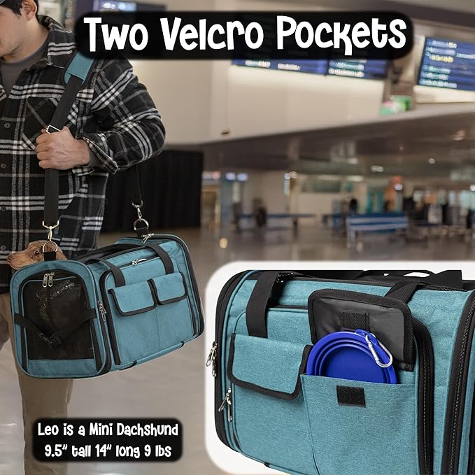 Rolling Pet Carrier for Travel: Picea Expandable TSA-Approved Bag (Blue)